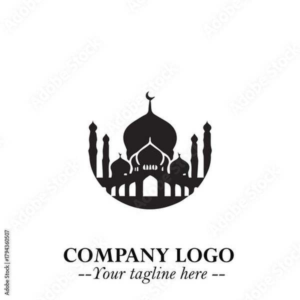 Fototapeta Dome Mosque Logo Symbol in Black on the White Background with Elegant Islamic Architecture Design