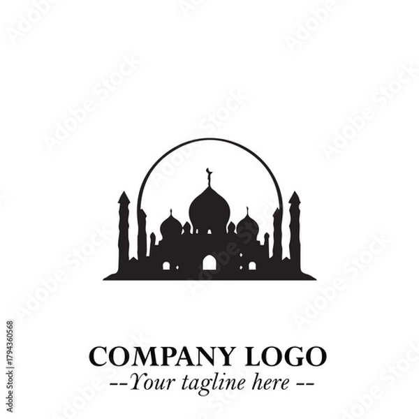 Fototapeta Dome Mosque Logo Symbol in Black on the White Background with Elegant Islamic Architecture Design
