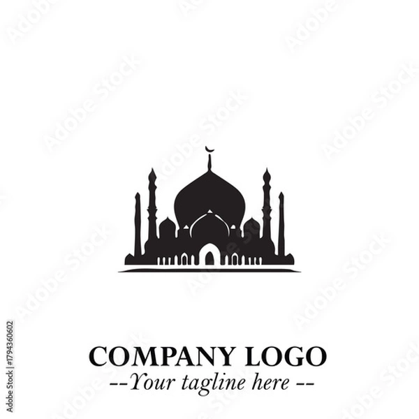 Fototapeta Dome Mosque Logo Symbol in Black on the White Background with Elegant Islamic Architecture Design