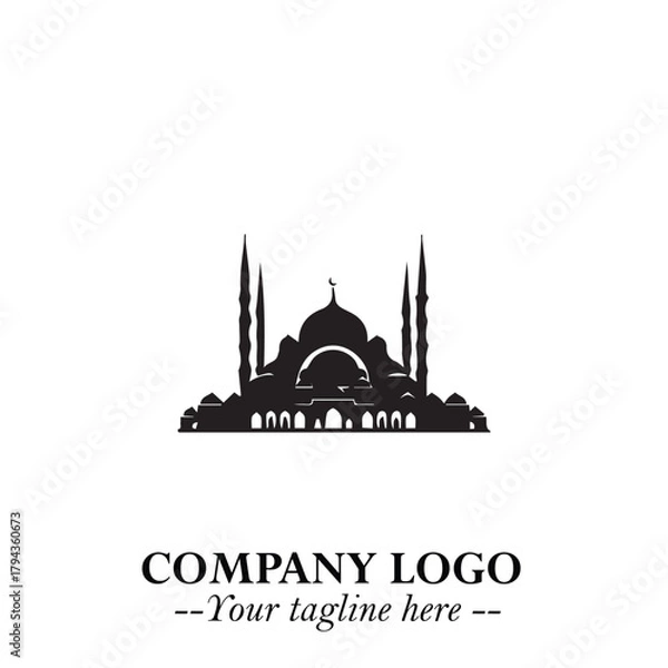 Fototapeta Dome Mosque Logo Symbol in Black on the White Background with Elegant Islamic Architecture Design