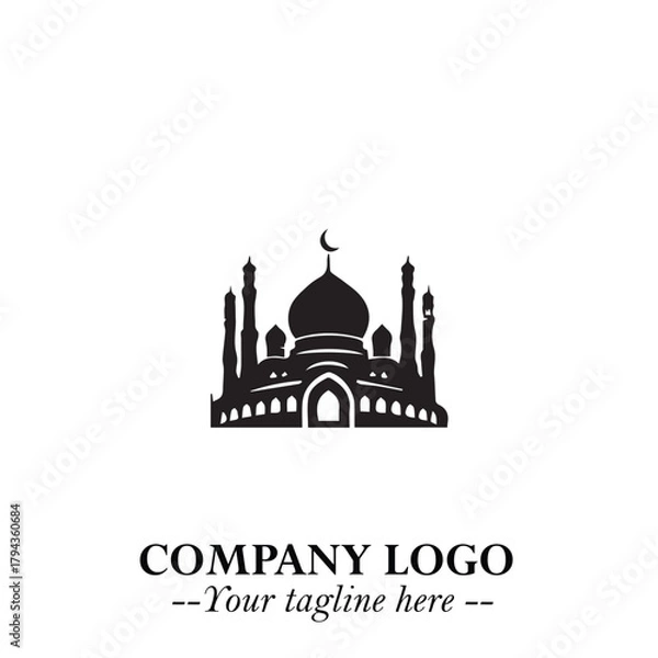 Fototapeta Dome Mosque Logo Symbol in Black on the White Background with Elegant Islamic Architecture Design