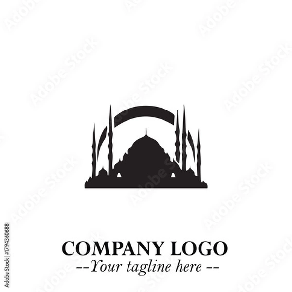 Fototapeta Dome Mosque Logo Symbol in Black on the White Background with Elegant Islamic Architecture Design