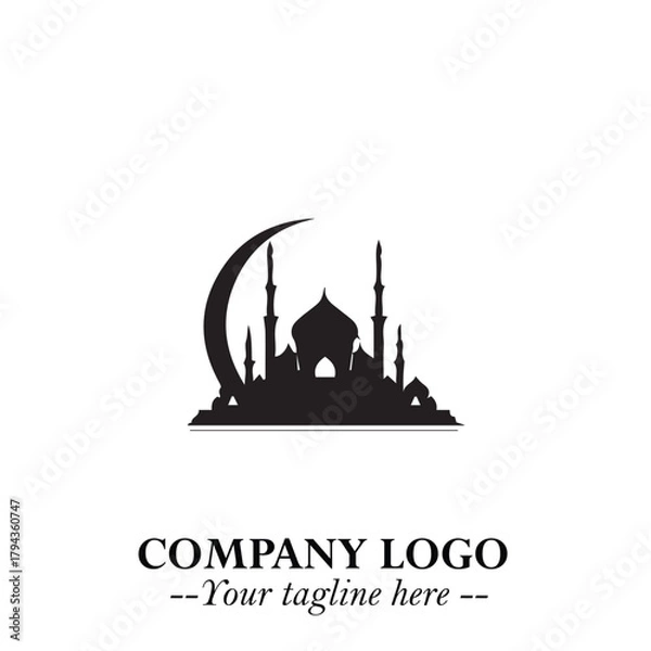 Fototapeta Dome Mosque Logo Symbol in Black on the White Background with Elegant Islamic Architecture Design