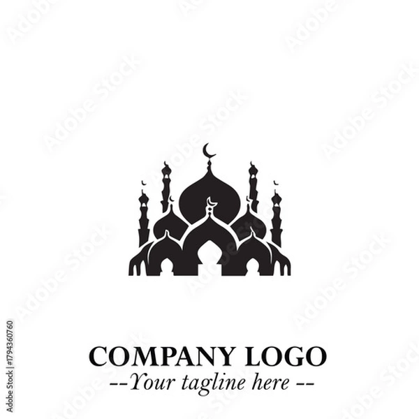 Fototapeta Dome Mosque Logo Symbol in Black on the White Background with Elegant Islamic Architecture Design
