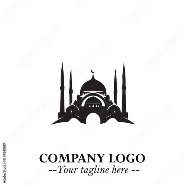 Fototapeta Dome Mosque Logo Symbol in Black on the White Background with Elegant Islamic Architecture Design
