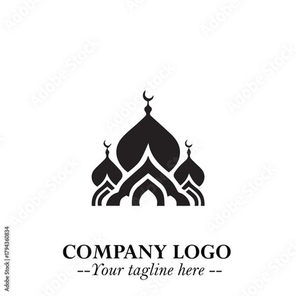 Fototapeta Dome Mosque Logo Symbol in Black on the White Background with Elegant Islamic Architecture Design