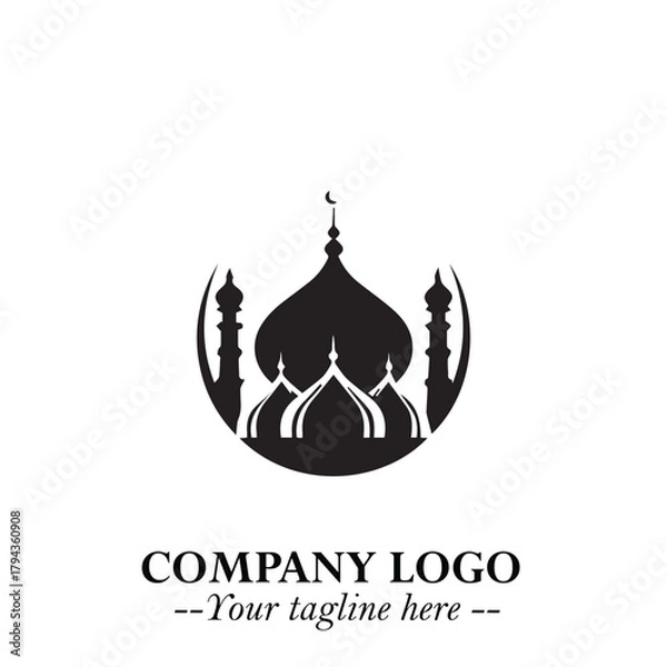 Fototapeta Dome Mosque Logo Symbol in Black on the White Background with Elegant Islamic Architecture Design
