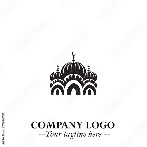 Fototapeta Dome Mosque Logo Symbol in Black on the White Background with Elegant Islamic Architecture Design