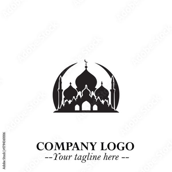 Fototapeta Dome Mosque Logo Symbol in Black on the White Background with Elegant Islamic Architecture Design