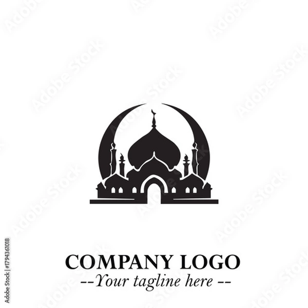 Fototapeta Dome Mosque Logo Symbol in Black on the White Background with Elegant Islamic Architecture Design