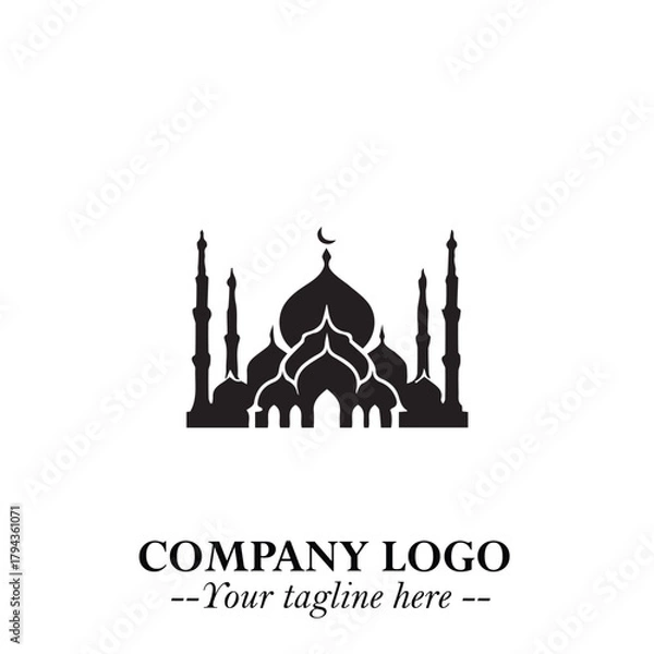 Fototapeta Dome Mosque Logo Symbol in Black on the White Background with Elegant Islamic Architecture Design