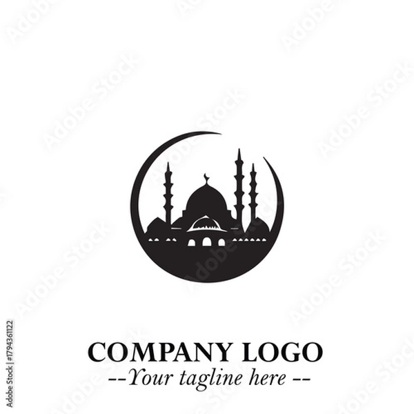 Fototapeta Dome Mosque Logo Symbol in Black on the White Background with Elegant Islamic Architecture Design