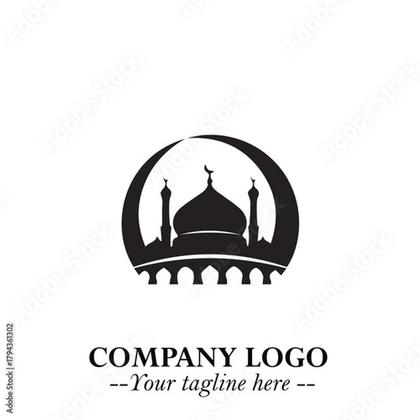 Fototapeta Dome Mosque Logo Symbol in Black on the White Background with Elegant Islamic Architecture Design