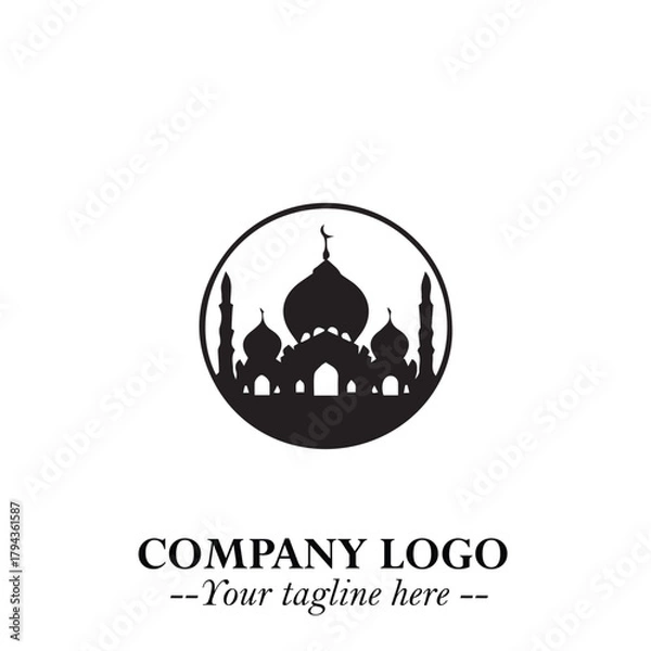 Fototapeta Dome Mosque Logo Symbol in Black on the White Background with Elegant Islamic Architecture Design