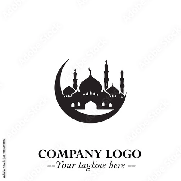 Fototapeta Dome Mosque Logo Symbol in Black on the White Background with Elegant Islamic Architecture Design