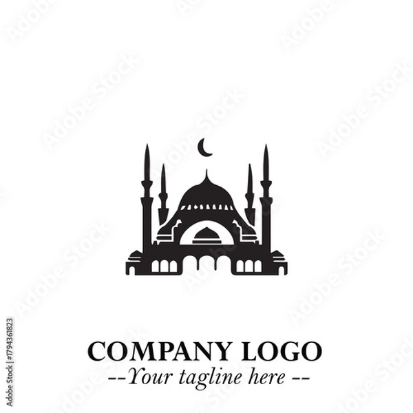 Fototapeta Dome Mosque Logo Symbol in Black on the White Background with Elegant Islamic Architecture Design