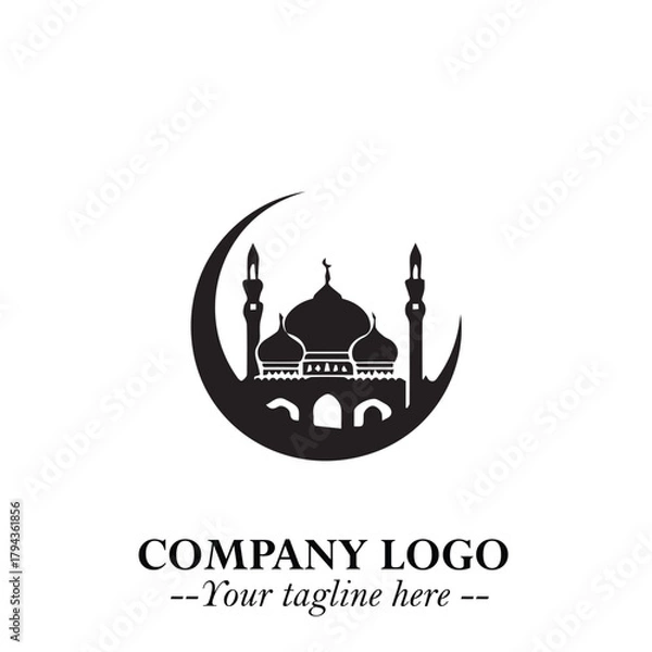 Fototapeta Dome Mosque Logo Symbol in Black on the White Background with Elegant Islamic Architecture Design