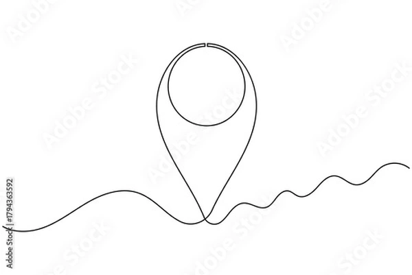 Fototapeta Pin location icon continuous one line drawing on white background minimalist map outline vector illustration