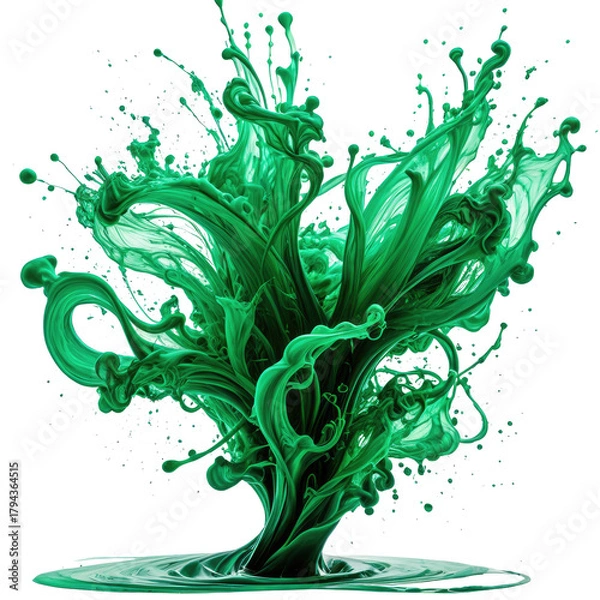 Obraz Swirling vivid green liquid explosion with splashes, isolated on black