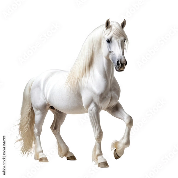 Obraz Majestic white horse prancing, showing grace and power
