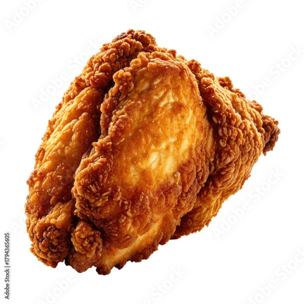 Obraz Crispy, golden-brown fried chicken piece on a dark background