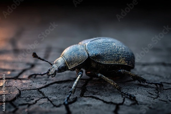 Obraz iridescent beetle on cracked earth surface