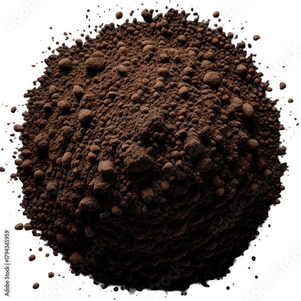 Obraz Mound of dark brown, textured, fine particulate matter on dark backdrop
