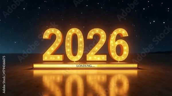 Fototapeta Glowing golden 2026 numbers illuminated against a starry night sky