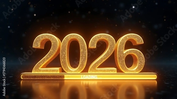 Fototapeta Golden 2026 numbers illuminated with warm light and sparkles
