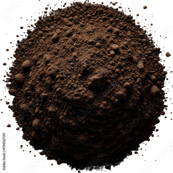 Obraz Heap of dark brown soil, loose & clumpy, isolated, texture detail