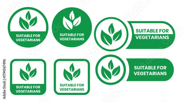 Obraz Suitable for Vegetarians stamp sticker with Leaves icon vector illustration. Suitable for Vegetarians sign, logo, badge, icon, sticker, label, emblem, stamp, symbol, black, line, flat vector.