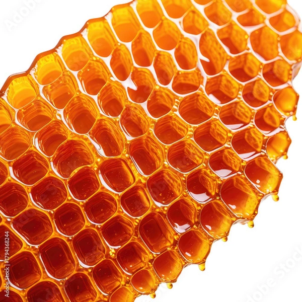 Fototapeta Golden honeycomb with dripping sweet nectar, natural and textured surface