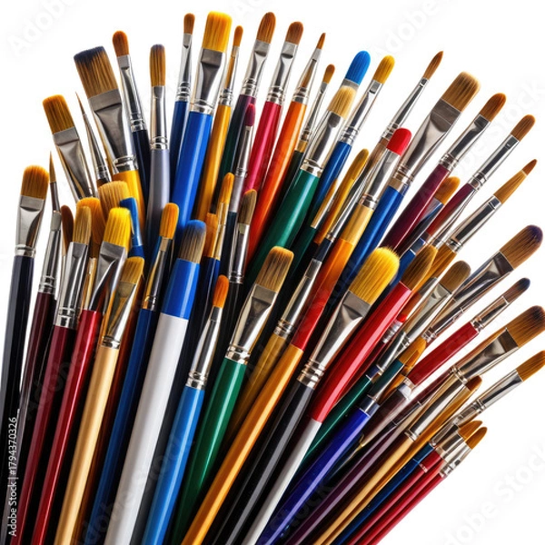 Fototapeta Diverse paint brushes Colorful artistic tools in various sizes, angled