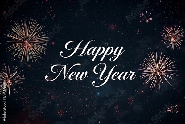 Fototapeta Sparkling fireworks light up the night sky for a happy new year celebration