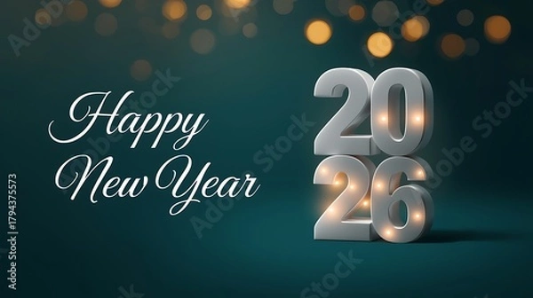 Fototapeta Happy new year 2023 with glowing lights and bokeh effect