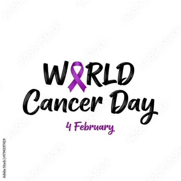Obraz the image showcases a world cancer day message with stylized lettering and a purple ribbon incorporated into the lettering design
