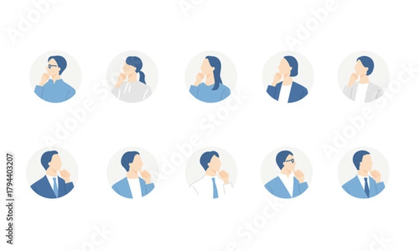 Fototapeta 考える、困るビジネスパーソンのアイコンセット　円背景