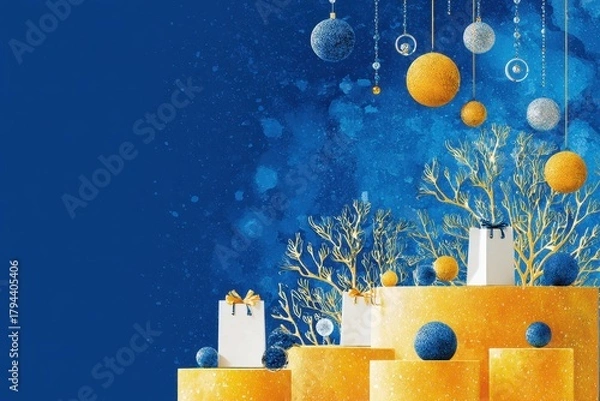 Fototapeta Cheerful hero section with shimmering decorations, a modern layout, and vibrant imagery, evoking excitement for New Year sales and offers