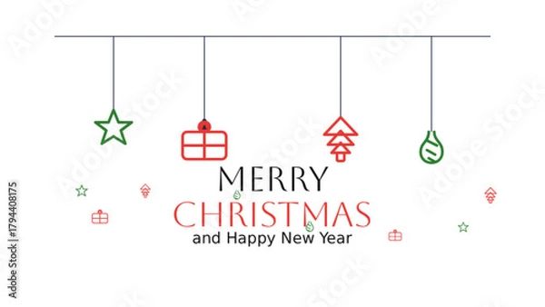 Obraz Christmas Card with Hanging Icons and Holiday Message
