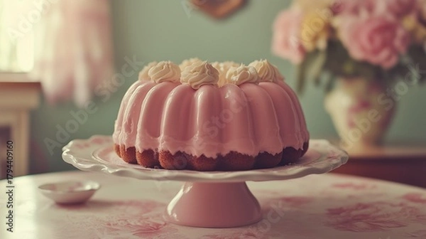 Fototapeta dessert styled like a 1950s cookbook with film grain and soft tones, vintage film look 