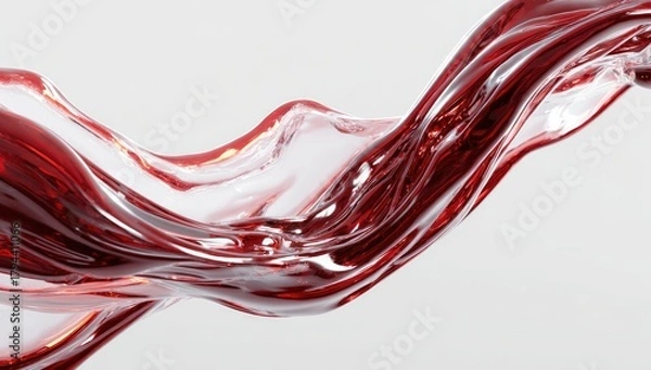 Obraz A vibrant, translucent crimson liquid flows dynamically, creating elegant, swirling curves against a neutral backdrop.  Its glossy surface reflects light, showcasing depth and fluidity