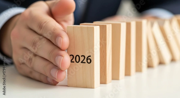 Fototapeta Risk management strategy stops future problem serious concept for preventing 2026 holiday business crisis