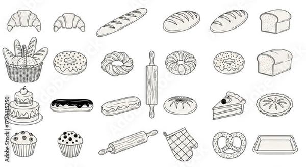 Obraz Bakery dreams Sketchy sweets  breads