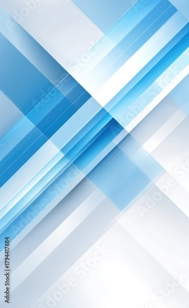 Obraz Abstract background featuring intersecting translucent blue and white stripes on a white backdrop, creating a dynamic and modern feel