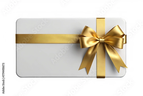 Fototapeta Blank gift card or invitation envelope with a golden satin ribbon bow. Isolated on transparent background, png
