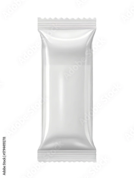 Fototapeta White blank flow pack wrapper mockup for a chocolate bar, candy, or snack food. Isolated on transparent background, png
