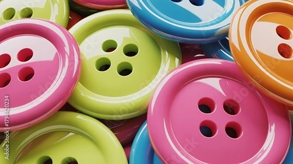 Fototapeta Bright colorful sewing buttons in glossy closeup detail
