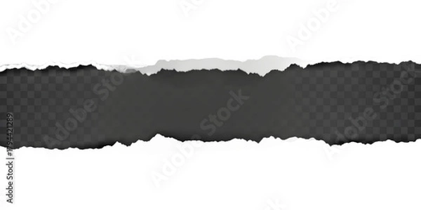 Fototapeta Torn black paper with a ripped horizontal gap revealing the center. Isolated on transparent background, png