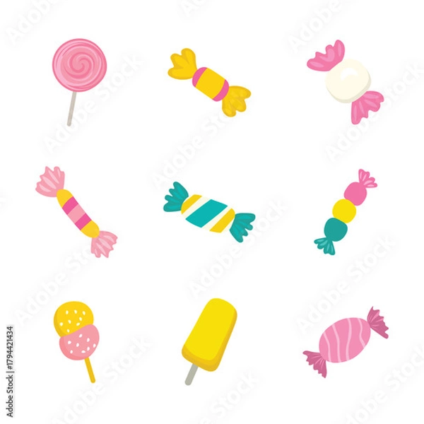 Fototapeta Colorful Wrapped Candy and Popsicle Vector Pack