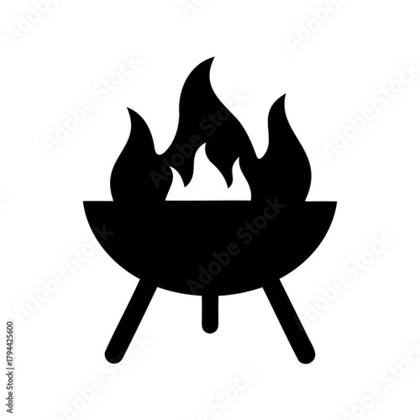 Fototapeta Barbecue grill with flames vector icon symbol design element Vector, illustration